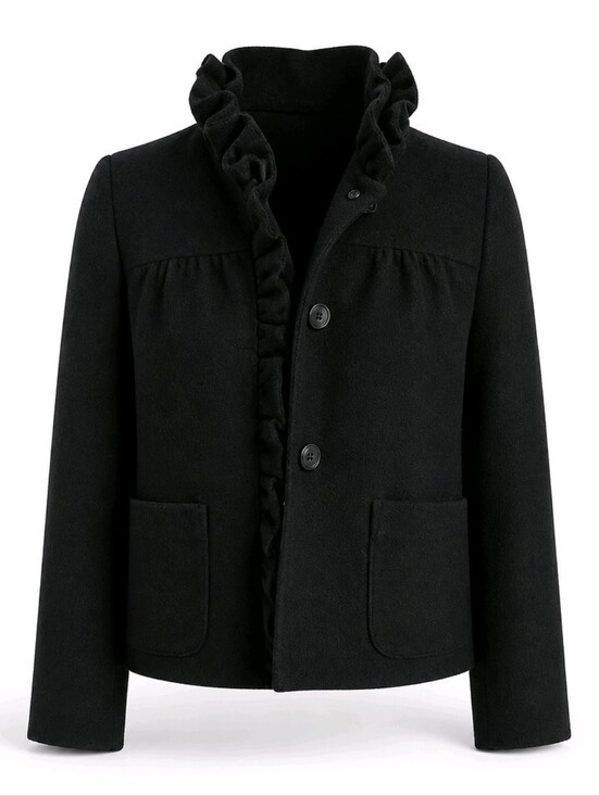 J. Crew Jackets & Blazers - J.CREW Black 100% Wool W/Lining Ruffled  Swing Jacket